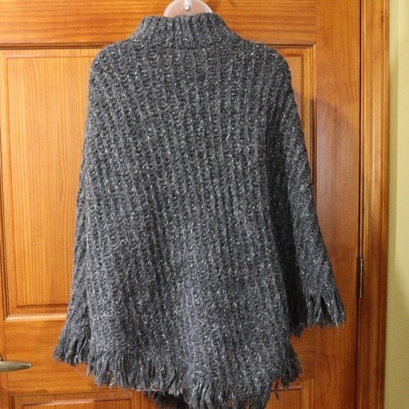 Fownes Gray Ribbed Knit Poncho Blanket Sweater OS - Picture 4 of 8